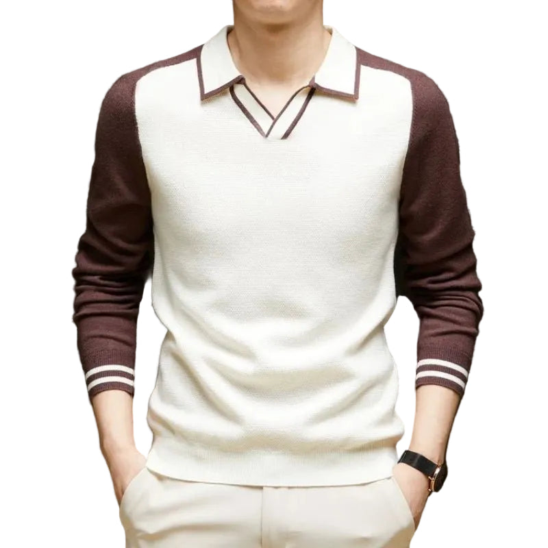 Men's Polo Sweater Long Sleeve Contrast Collar Knit 0