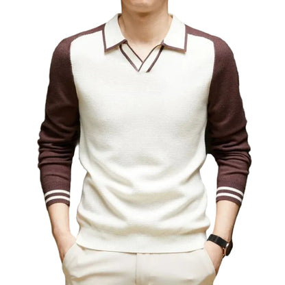 Men's Polo Sweater Long Sleeve Contrast Collar Knit 0