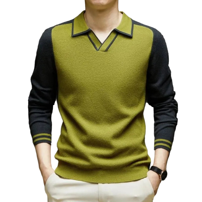 Men's Polo Sweater Long Sleeve Contrast Collar Knit 2