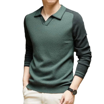 Men's Polo Sweater Long Sleeve Contrast Collar Knit 3