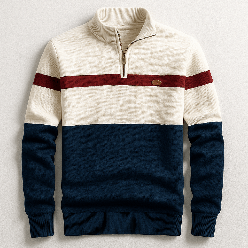 Men's Quarter-Zip Color-Block Sweater Knit Pullover 0