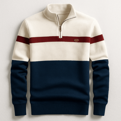 Men's Quarter-Zip Color-Block Sweater Knit Pullover 0