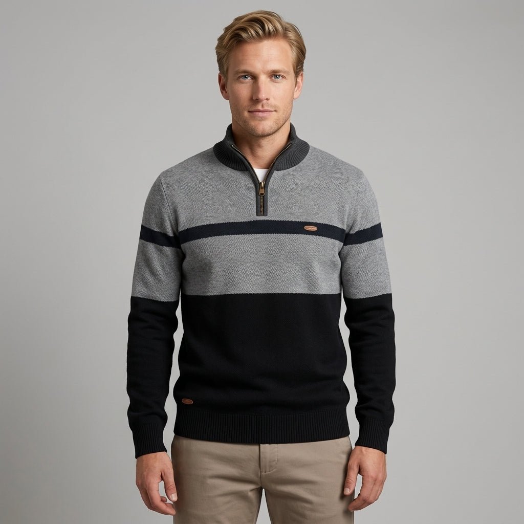 Men's Quarter-Zip Color-Block Sweater Knit Pullover 1