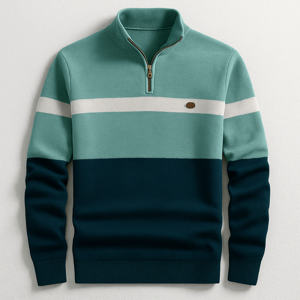 Men's Quarter-Zip Color-Block Sweater Knit Pullover 2