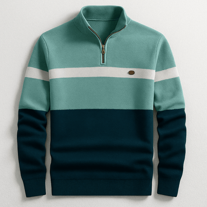 Men's Quarter-Zip Color-Block Sweater Knit Pullover 2