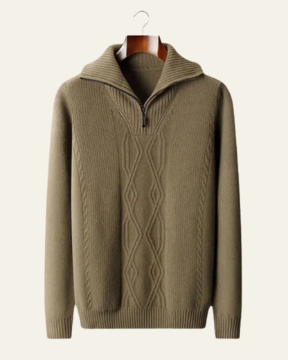 Men's Quarter Zip Cable Knit Sweater | High Collar Fashion Sweater 2