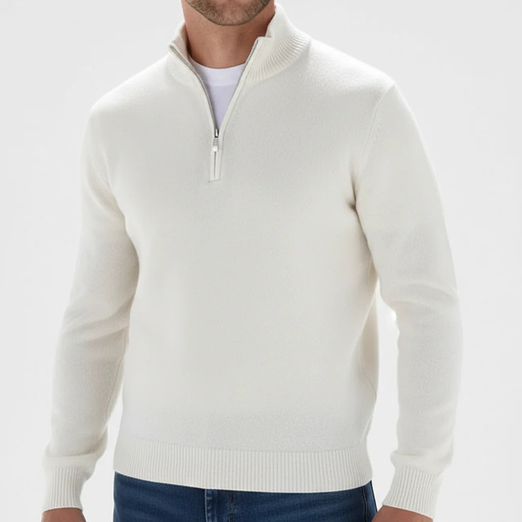 Men's Quarter Zip Sweater | Fine Knit Ribbed Collar 1
