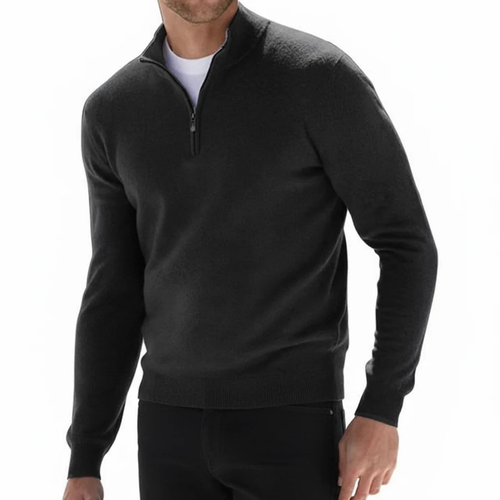 Men's Quarter Zip Sweater | Fine Knit Ribbed Collar 2