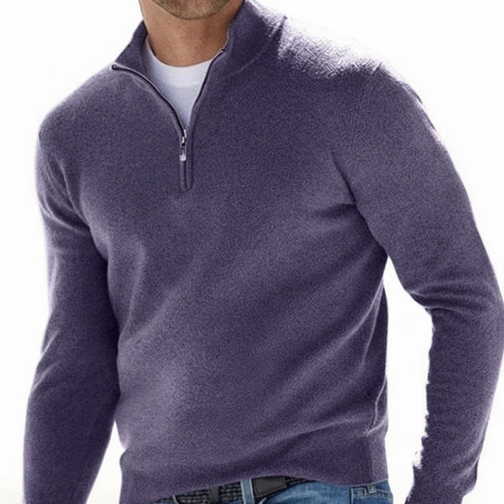 Men's Quarter Zip Sweater | Fine Knit Ribbed Collar 7