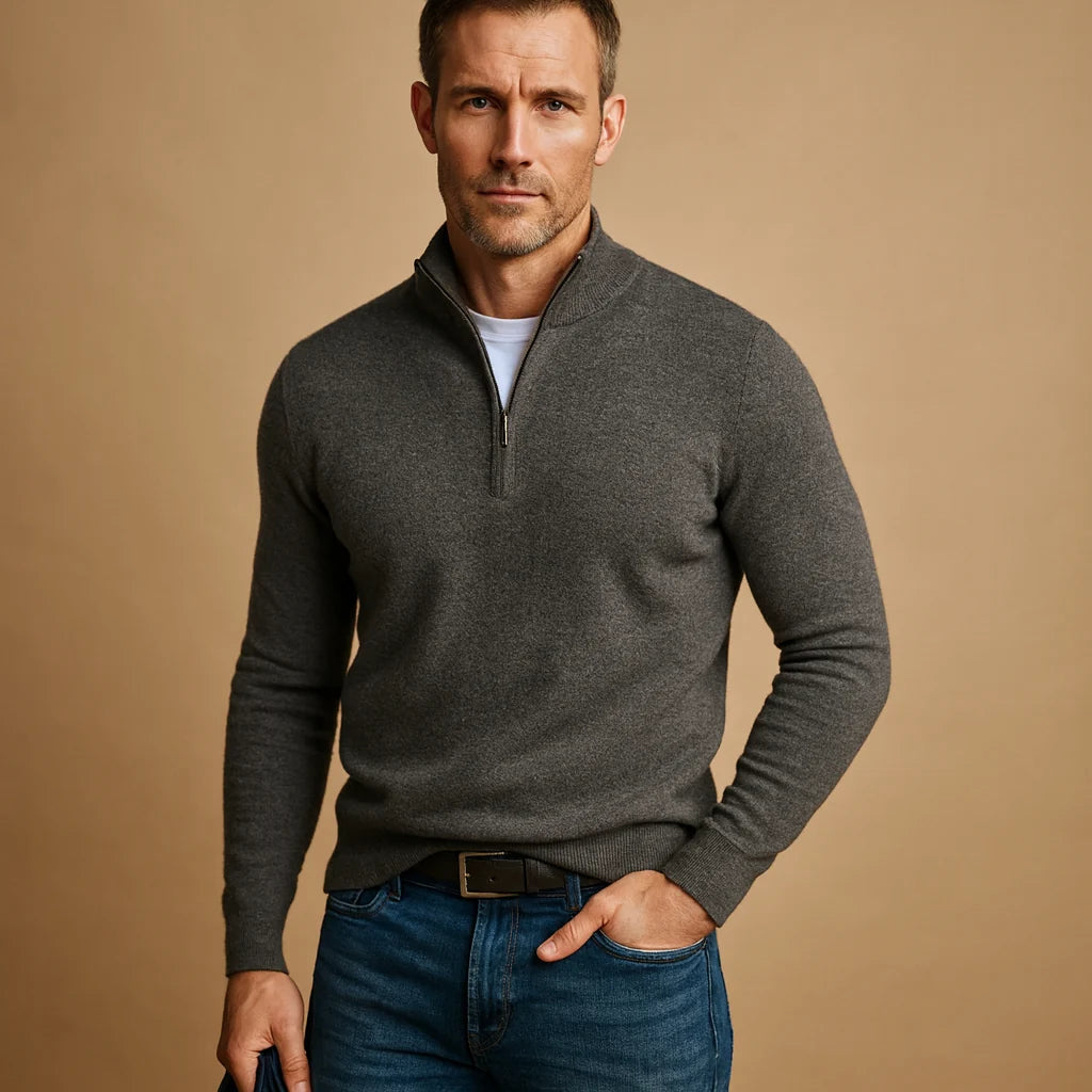 Men's Quarter Zip Sweater | High Collar Knit Pullover 2