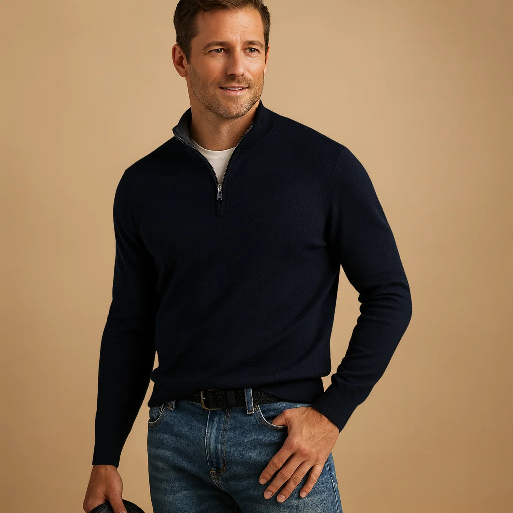 Men's Quarter Zip Sweater | High Collar Knit Pullover 8
