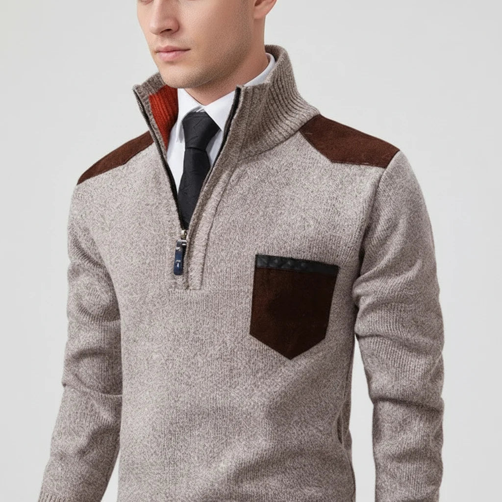 Men's Quarter Zip Sweater with Chest Pocket | Stylish Knit Top 0