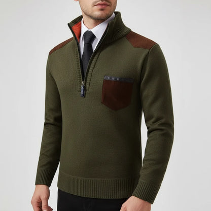 Men's Quarter Zip Sweater with Chest Pocket | Stylish Knit Top 1