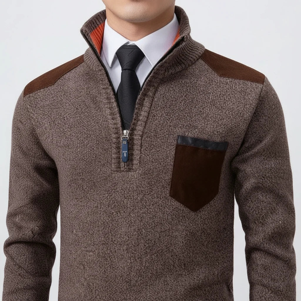 Men's Quarter Zip Sweater with Chest Pocket | Stylish Knit Top 2
