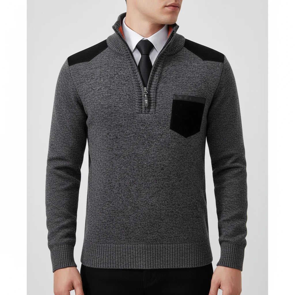 Men's Quarter Zip Sweater with Chest Pocket | Stylish Knit Top 3