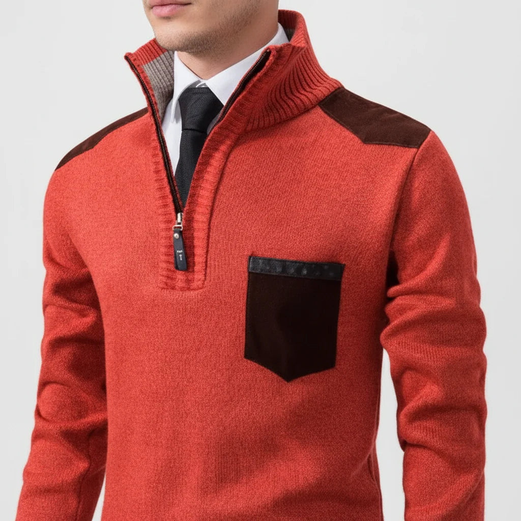 Men's Quarter Zip Sweater with Chest Pocket | Stylish Knit Top 4
