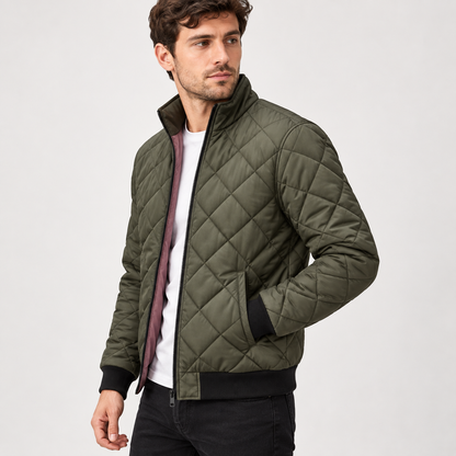 Men's Quilted Bomber Jacket Diamond-Stitched Stand-Collar 1