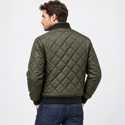 Men's Quilted Bomber Jacket Diamond-Stitched Stand-Collar 2