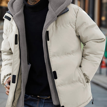 Men's Quilted Fleece-Lined Puffer Jacket Hooded 0