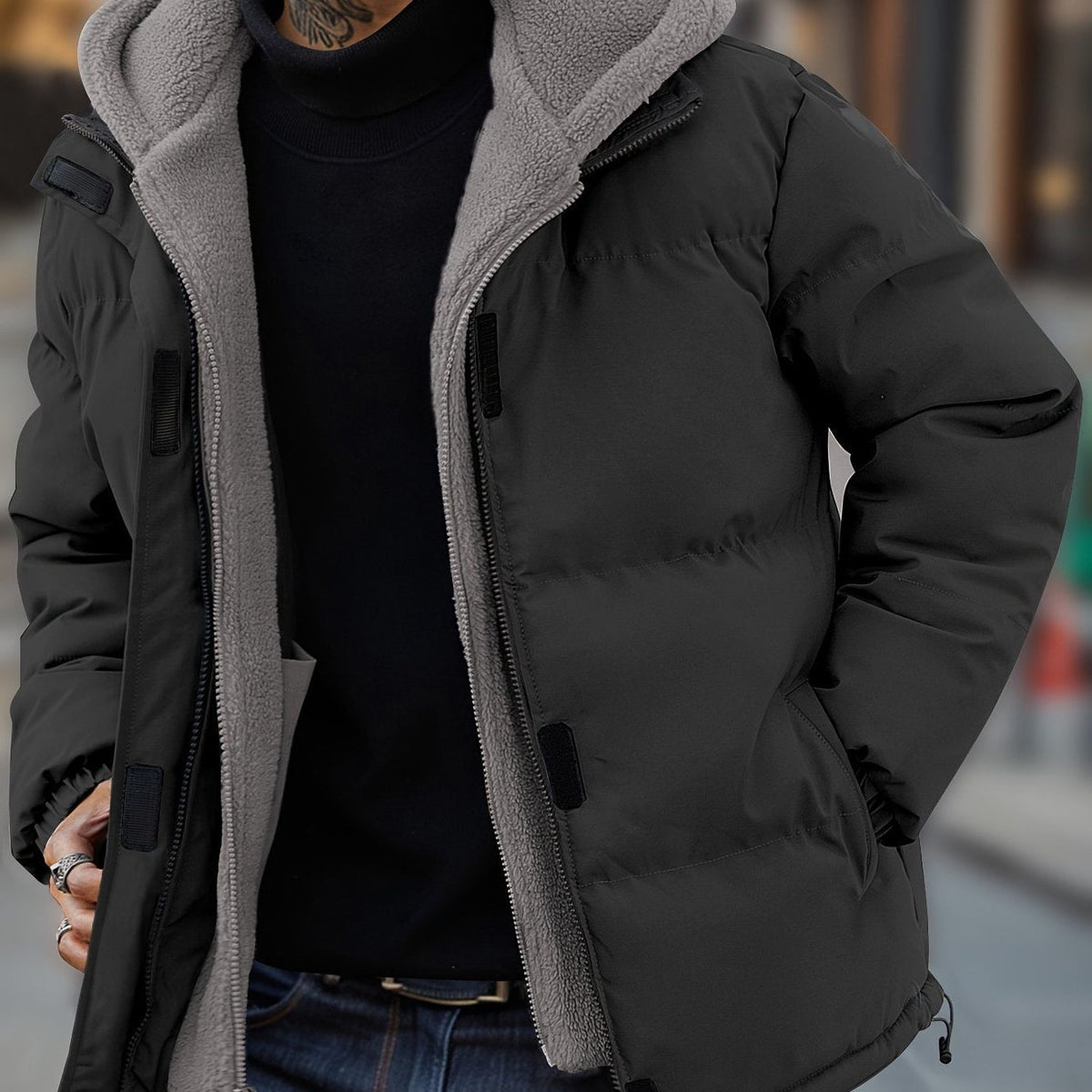 Men's Quilted Fleece-Lined Puffer Jacket Hooded 1
