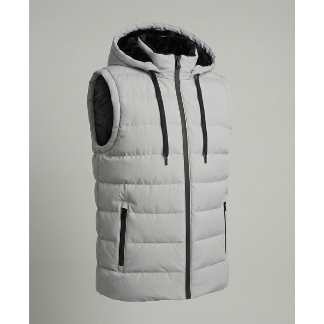 Men's Quilted Hooded Puffer Vest | Fleece-Lined Sleeveless Bodywarmer 0