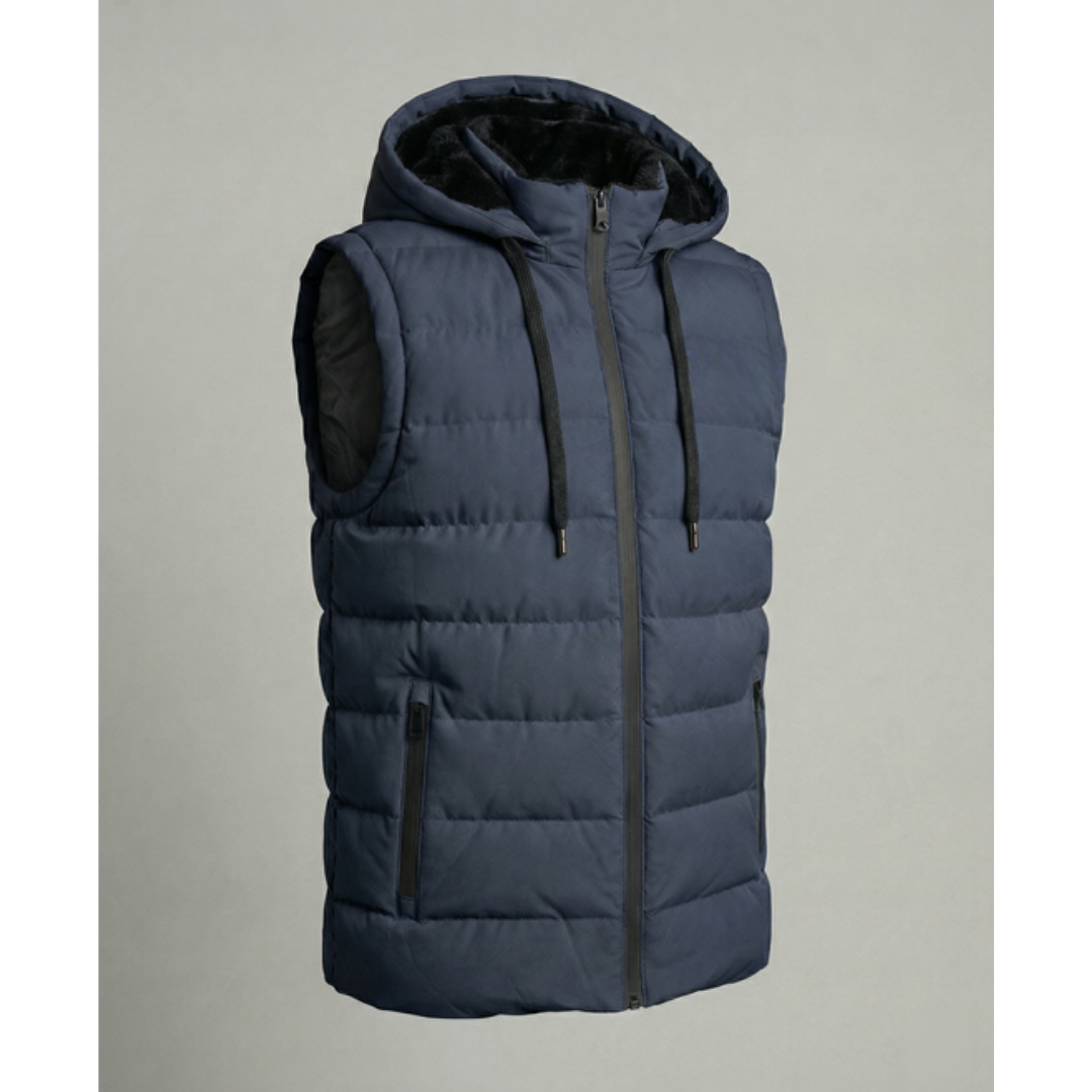 Men's Quilted Hooded Puffer Vest | Fleece-Lined Sleeveless Bodywarmer 1