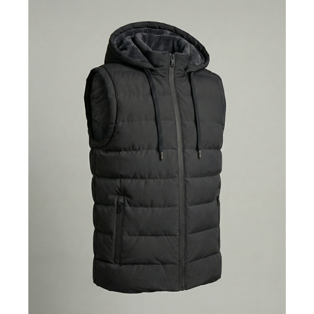 Men's Quilted Hooded Puffer Vest | Fleece-Lined Sleeveless Bodywarmer 2