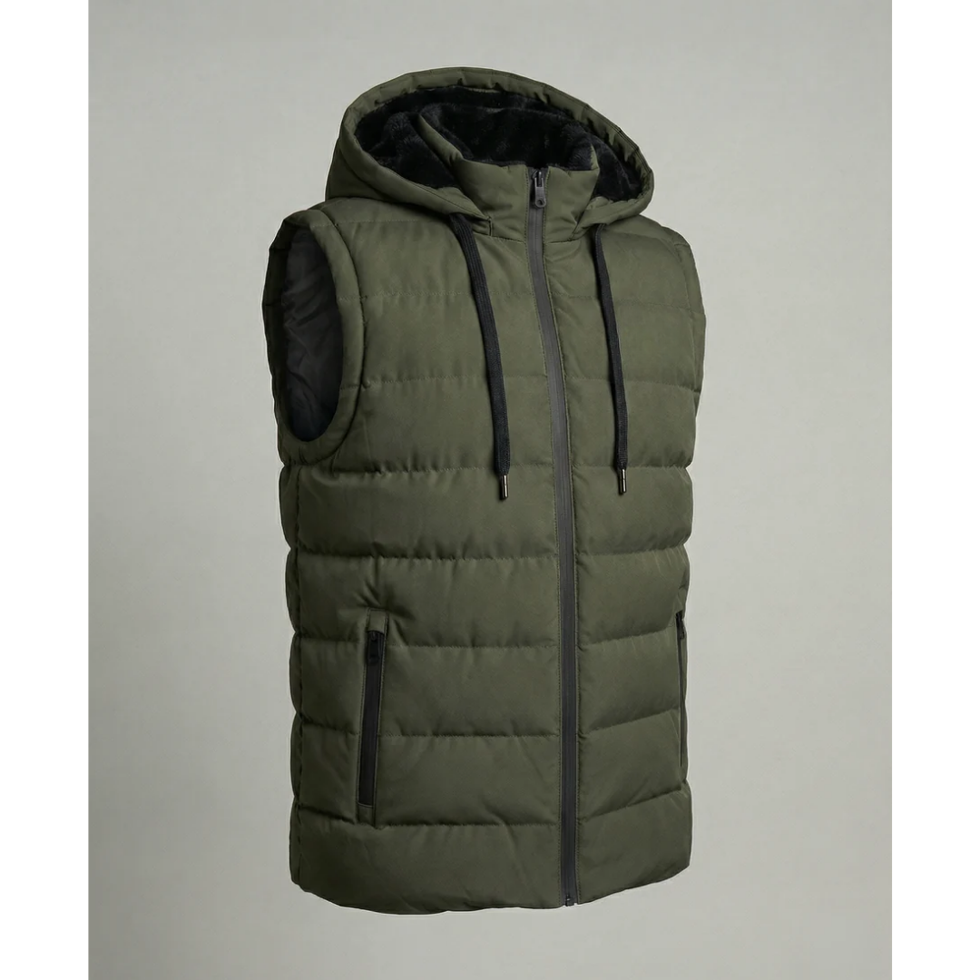 Men's Quilted Hooded Puffer Vest | Fleece-Lined Sleeveless Bodywarmer 3