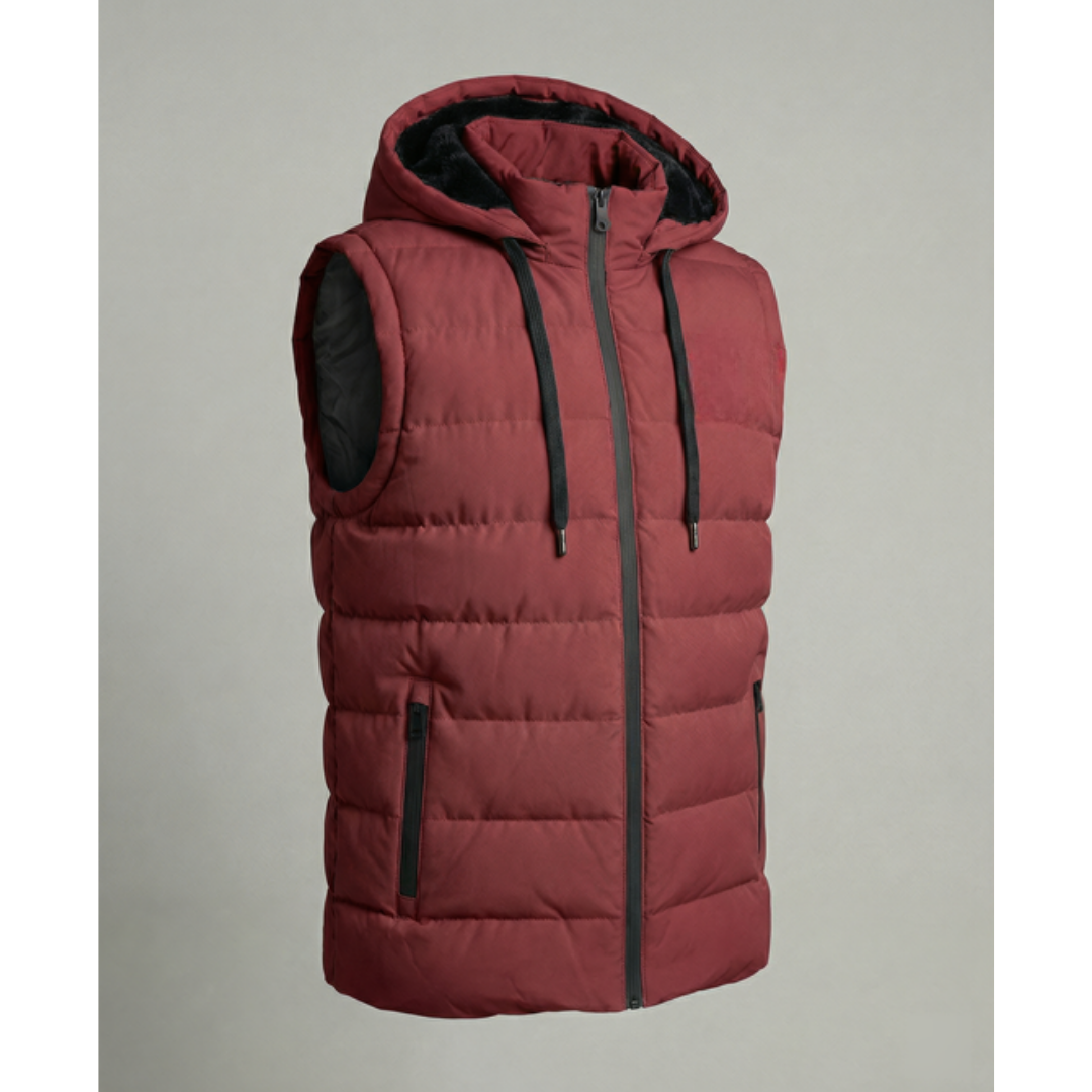 Men's Quilted Hooded Puffer Vest | Fleece-Lined Sleeveless Bodywarmer 4