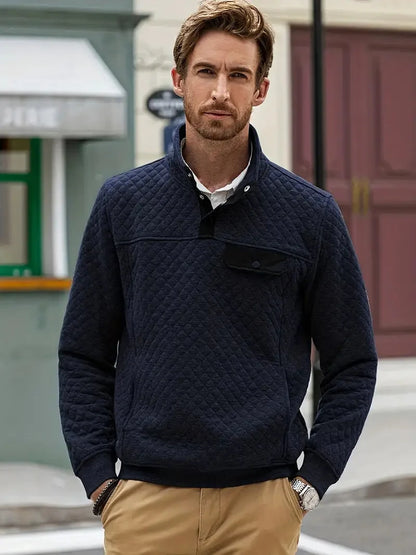 Men's Quilted Pullover Sweater | Buttoned Stand Collar 5