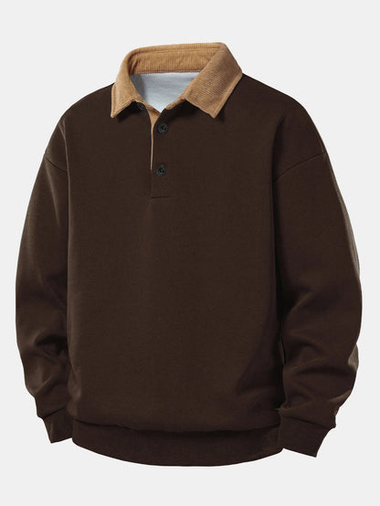 Men's Relaxed Polo Sweatshirt with Corduroy Collar Cotton Blend 0
