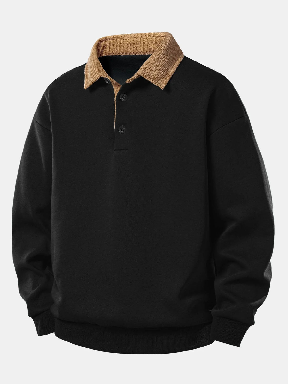 Men's Relaxed Polo Sweatshirt with Corduroy Collar Cotton Blend 1