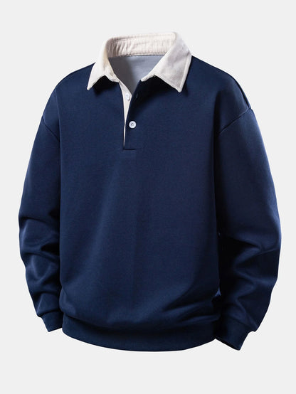 Men's Relaxed Polo Sweatshirt with Corduroy Collar Cotton Blend 2