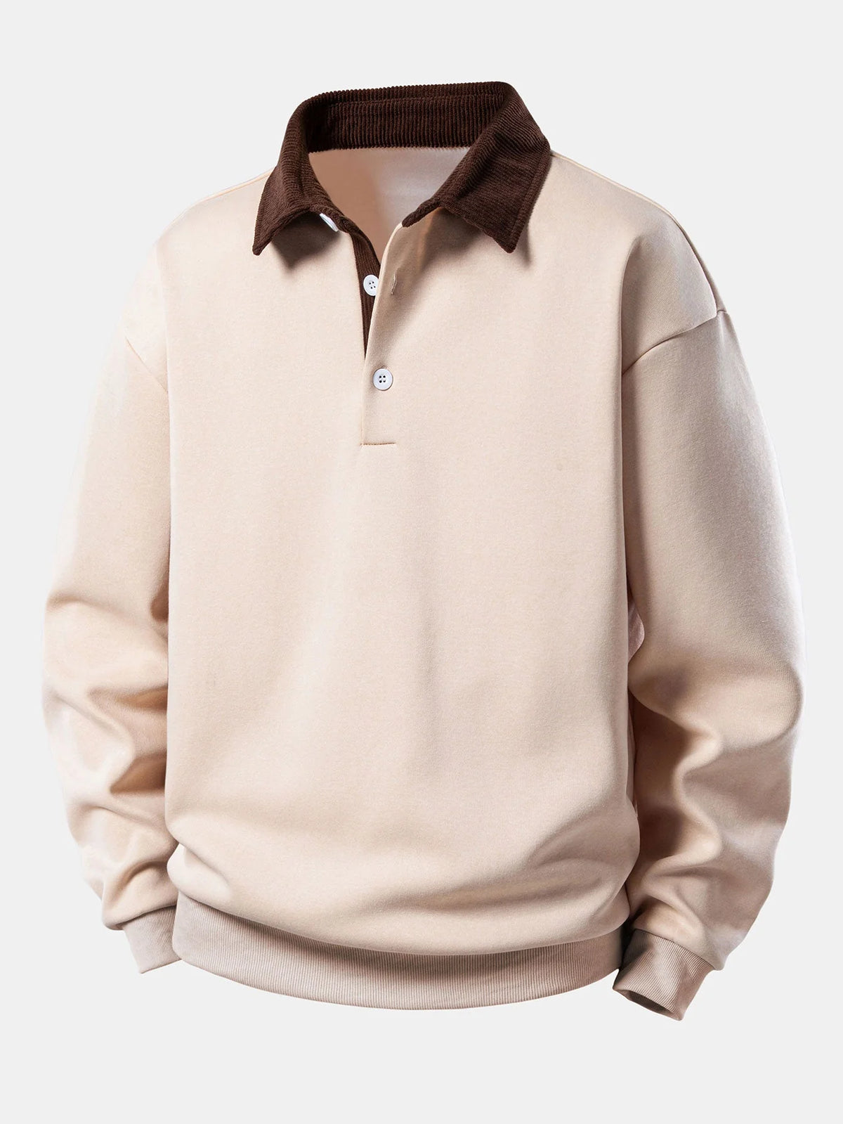 Men's Relaxed Polo Sweatshirt with Corduroy Collar Cotton Blend 3