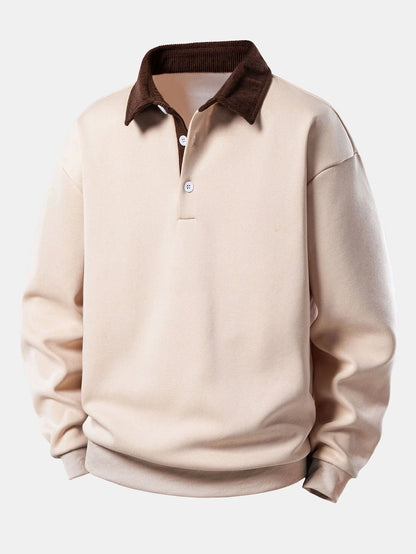 Men's Relaxed Polo Sweatshirt with Corduroy Collar Cotton Blend 3