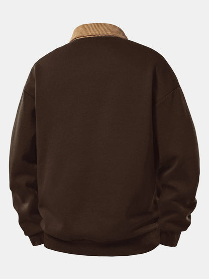 Men's Relaxed Polo Sweatshirt with Corduroy Collar Cotton Blend 4