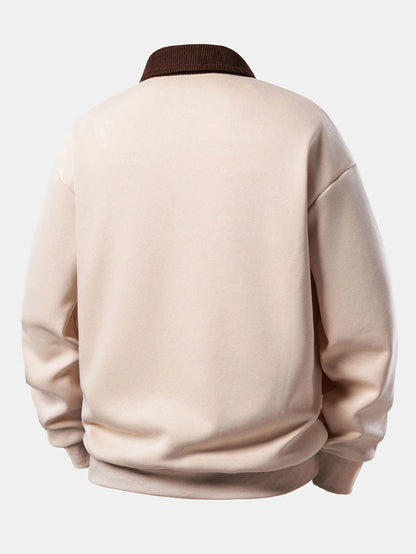 Men's Relaxed Polo Sweatshirt with Corduroy Collar Cotton Blend 7