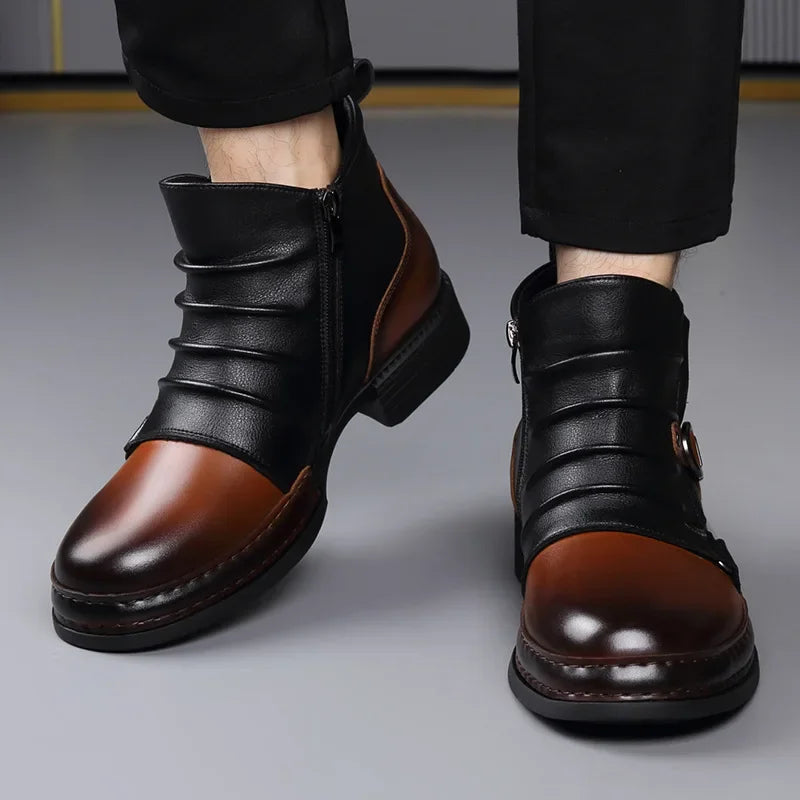 Men's Retro Ankle Boots | Warm-Lined Low Heel with Side Zip 2