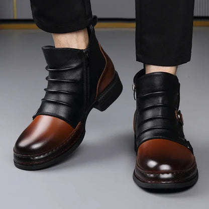 Men's Retro Ankle Boots | Warm-Lined Low Heel with Side Zip 2