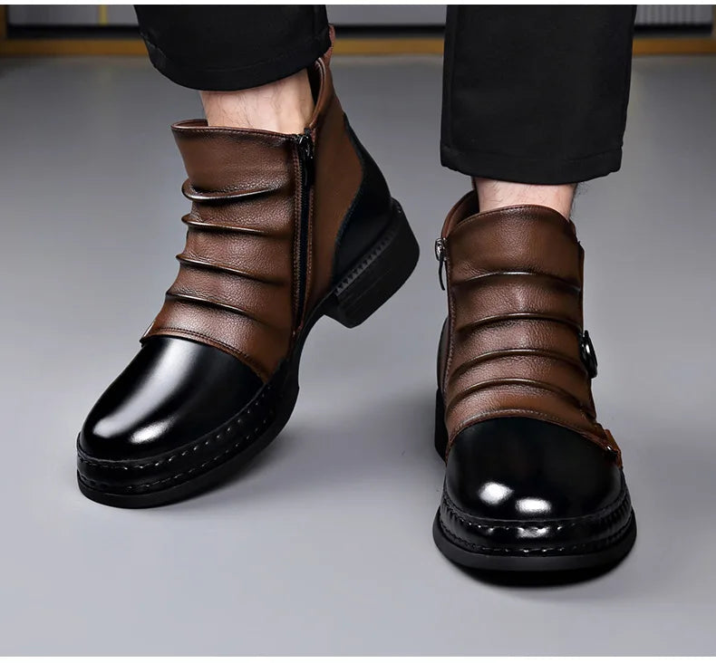 Men's Retro Ankle Boots | Warm-Lined Low Heel with Side Zip 3