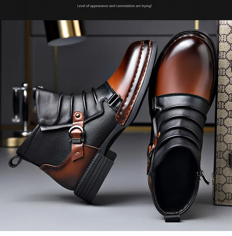 Men's Retro Ankle Boots | Warm-Lined Low Heel with Side Zip 4