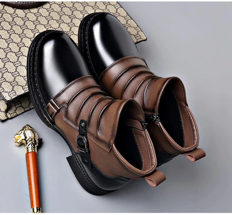 Men's Retro Ankle Boots | Warm-Lined Low Heel with Side Zip 5