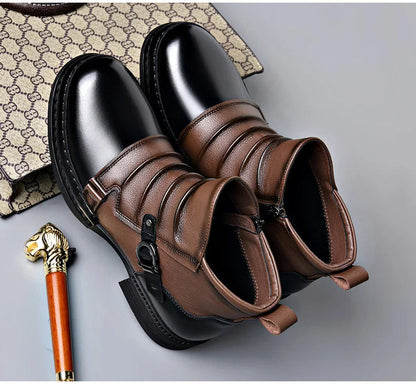 Men's Retro Ankle Boots | Warm-Lined Low Heel with Side Zip 5