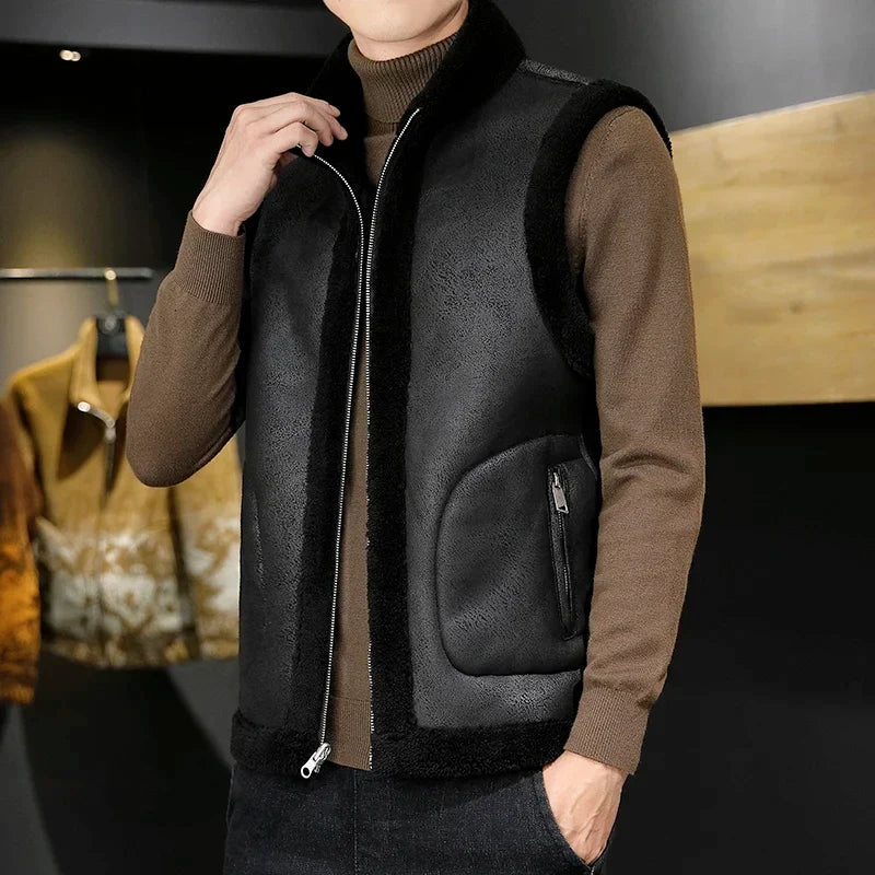 Men's Reversible Sherpa Fleece Vest | Sleeveless Zip-Up 0