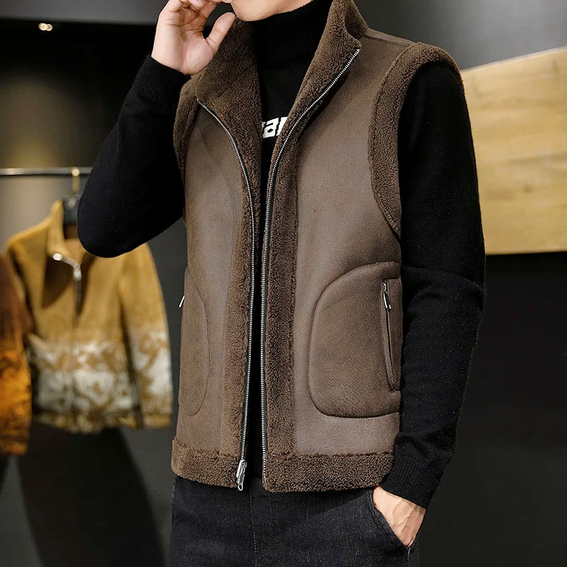 Men's Reversible Sherpa Fleece Vest | Sleeveless Zip-Up 1