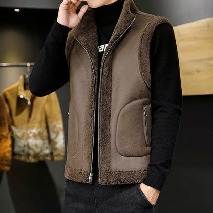Men's Reversible Sherpa Fleece Vest | Sleeveless Zip-Up 1