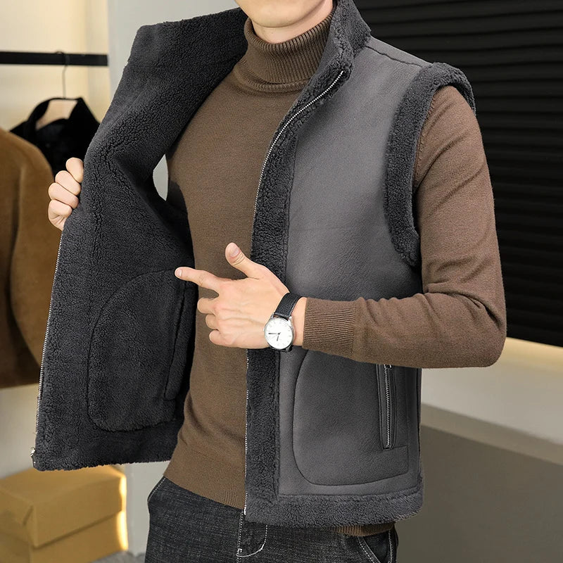 Men's Reversible Sherpa Fleece Vest | Sleeveless Zip-Up 3