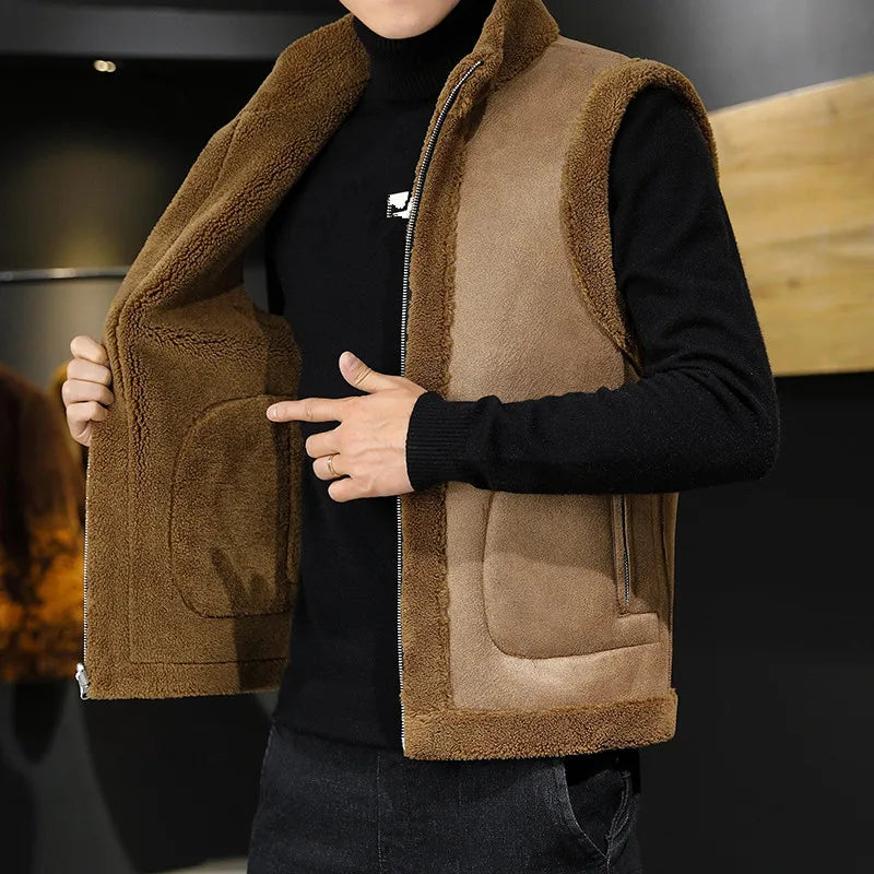 Men's Reversible Sherpa Fleece Vest | Sleeveless Zip-Up 4