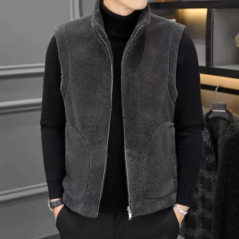 Men's Reversible Sherpa Fleece Vest | Sleeveless Zip-Up 5