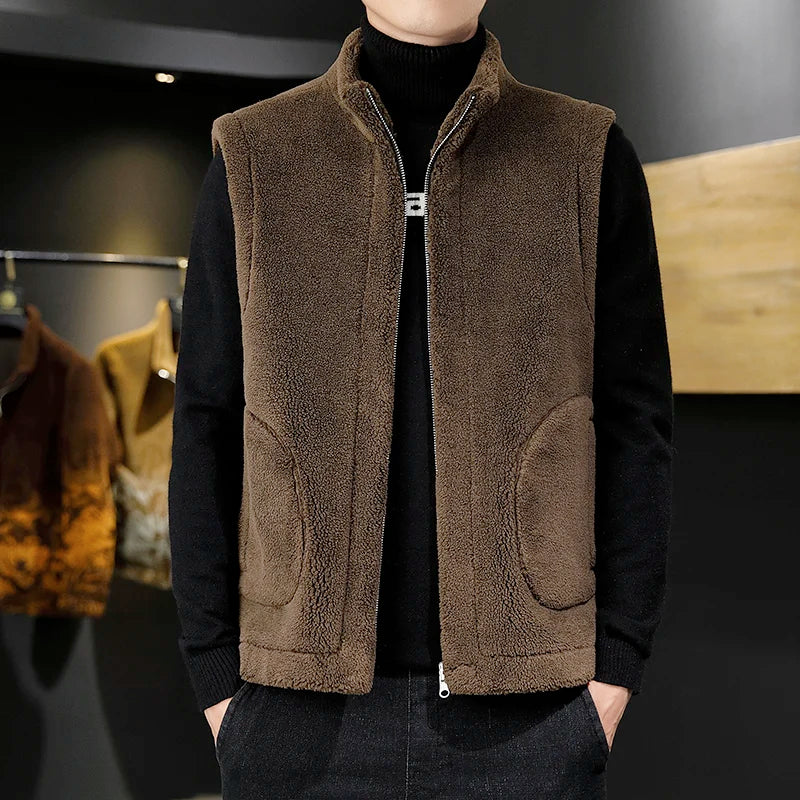 Men's Reversible Sherpa Fleece Vest | Sleeveless Zip-Up 7
